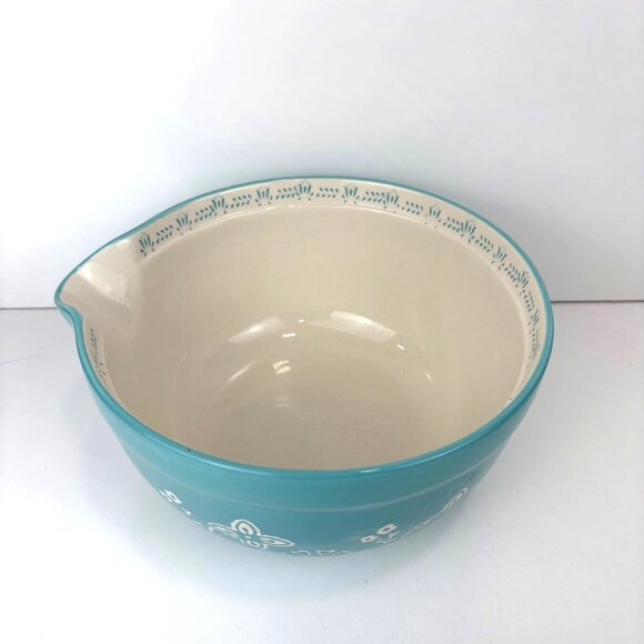 The Pioneer Woman 2.5-Quart Teal Floral Stoneware Batter Bowl Spout - Picture 3 of 6